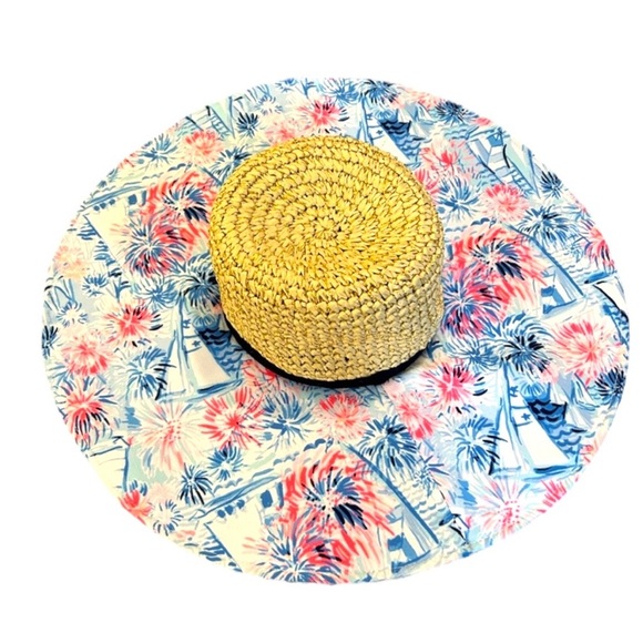 Lilly Pulitzer Sea to Shining Sea Print Pink and Blue Woven Hat - Picture 6 of 11